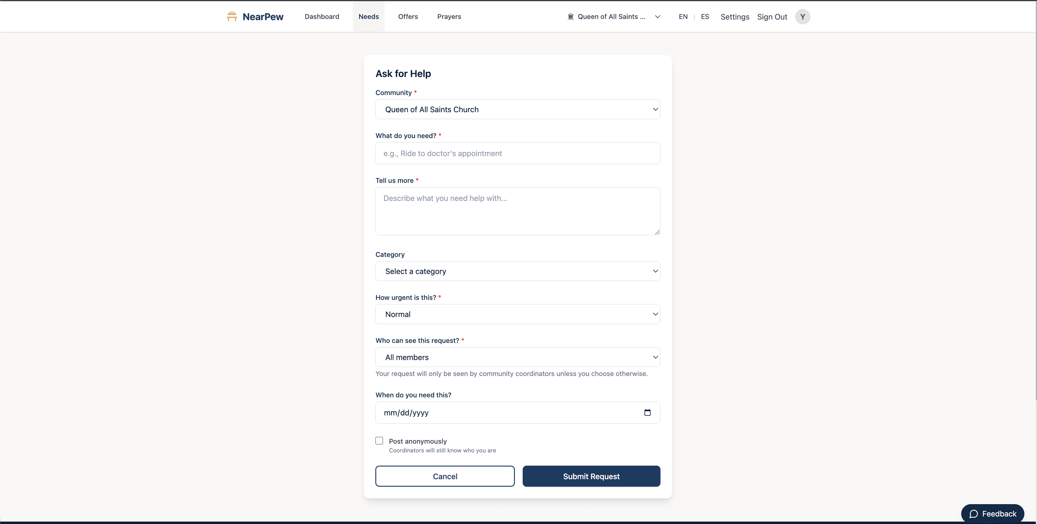 Publicar una Necesidad